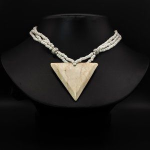 Vintage Marble Stone Triangle Pendant with Beaded Necklace